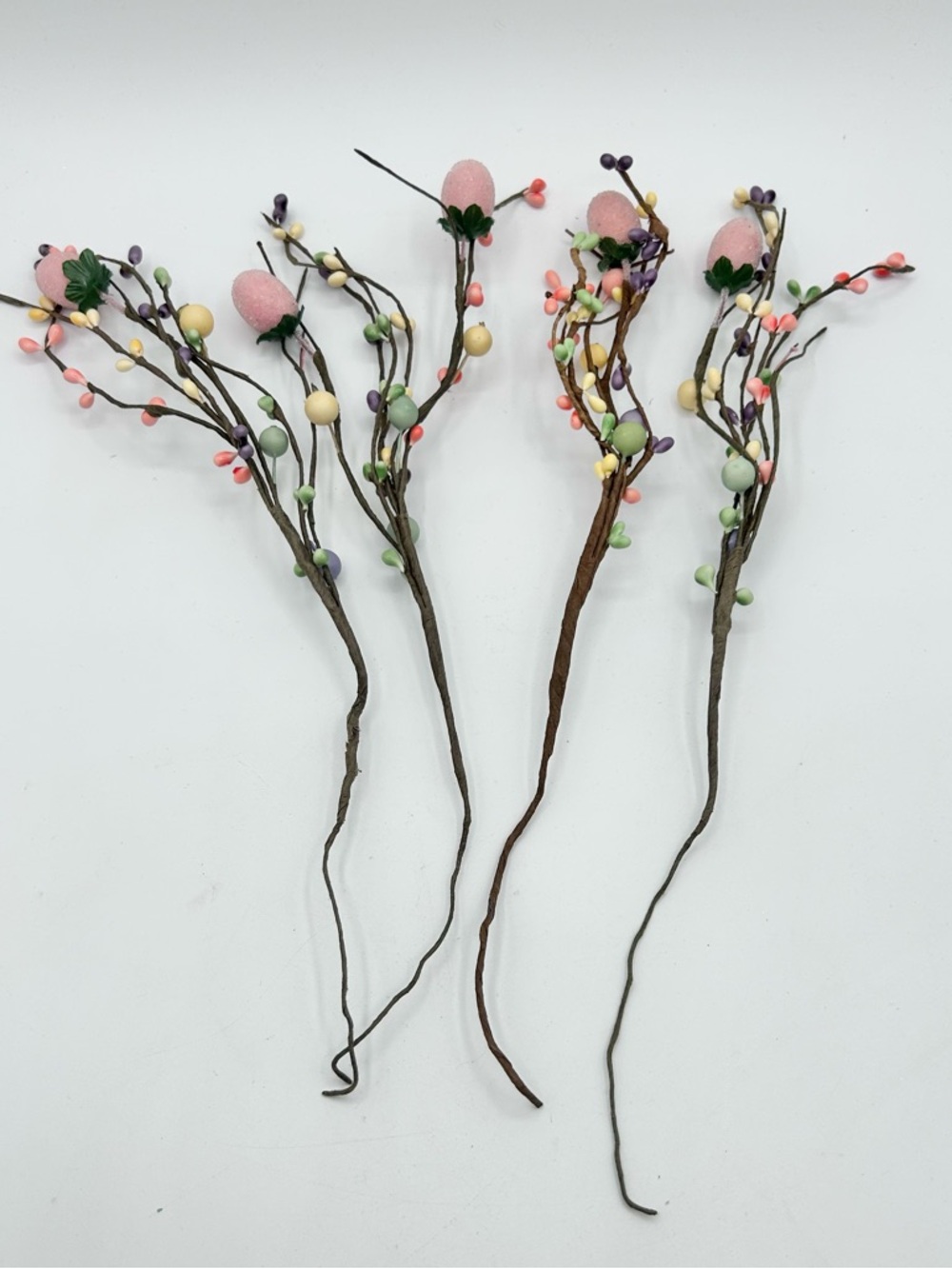 Artificial Easter Egg Stem Spring Berry Picks Sugar Coated Pink 14" Lot of 4